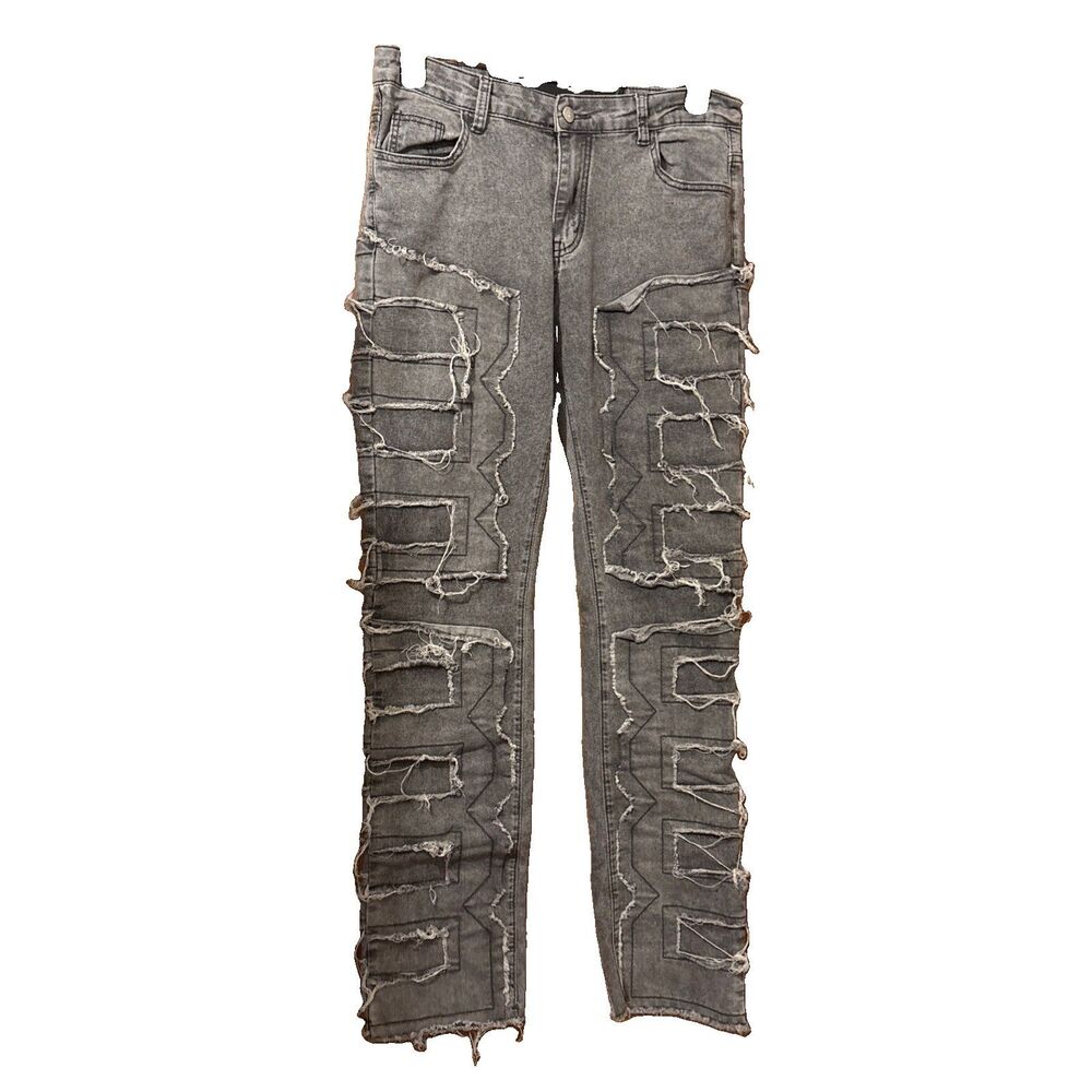Women’s Unbranded Gray Distressed 5 Pocket Straight Leg Jeans Size M